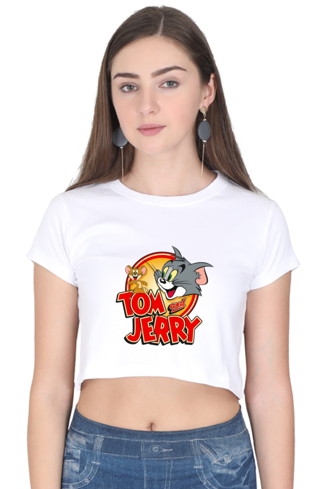 Women's Crop Top: The Cat & Mouse Chic - White