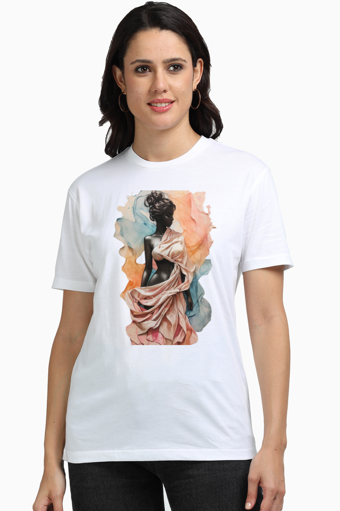 Mystique Mirage: Abstract Women's Portrait Cotton T-shirt