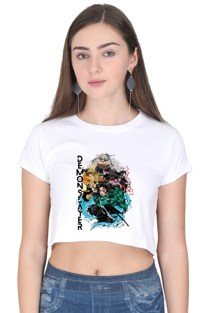 Slayer Chic: Women's Demon Slayer Crop Top – White