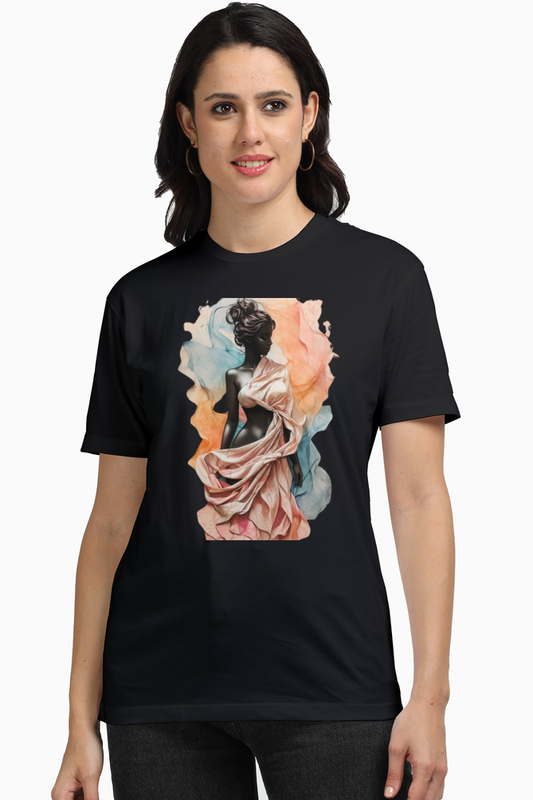 Mystique Mirage: Abstract Women's Portrait Cotton T-shirt