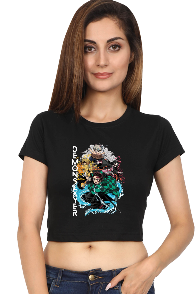 Slayer Chic: Women's Demon Slayer Crop Top – Black