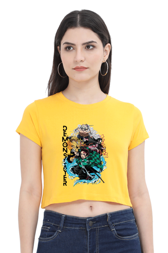 Slayer Chic: Women's Demon Slayer Crop Top – Yellow