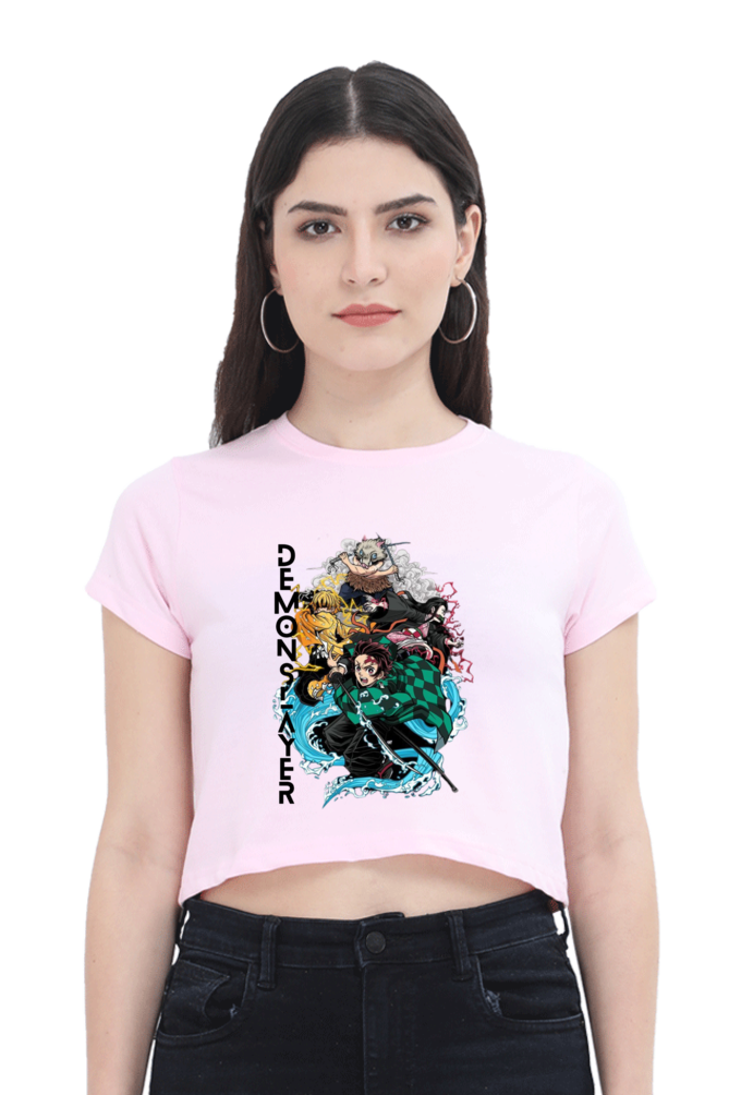 Slayer Chic: Women's Demon Slayer Crop Top – Baby Pink