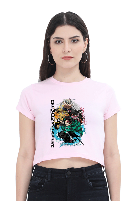 Slayer Chic: Women's Demon Slayer Crop Top – Baby Pink