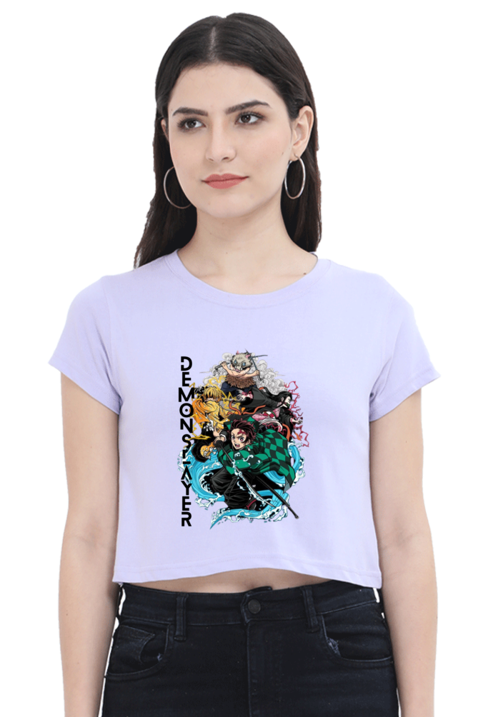 Slayer Chic: Women's Demon Slayer Crop Top – Lavender