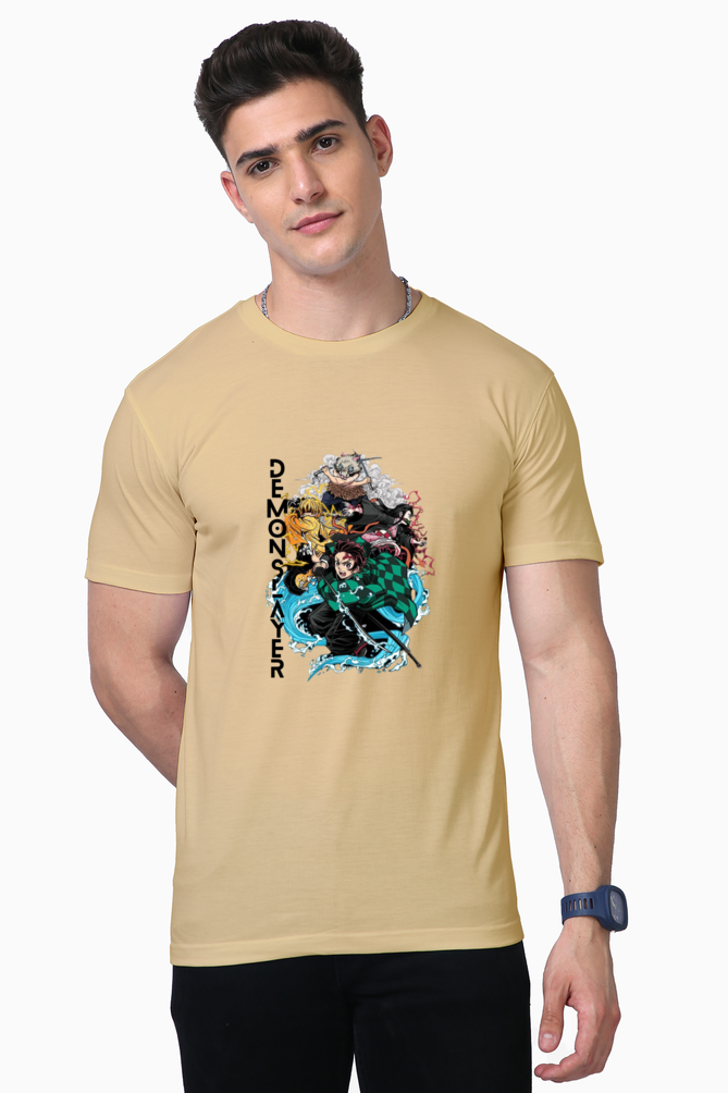 Slayer Chic: Men’s Demon Slayer Tee – Beige