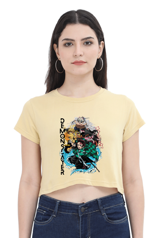 Slayer Chic: Women's Demon Slayer Crop Top – Beige