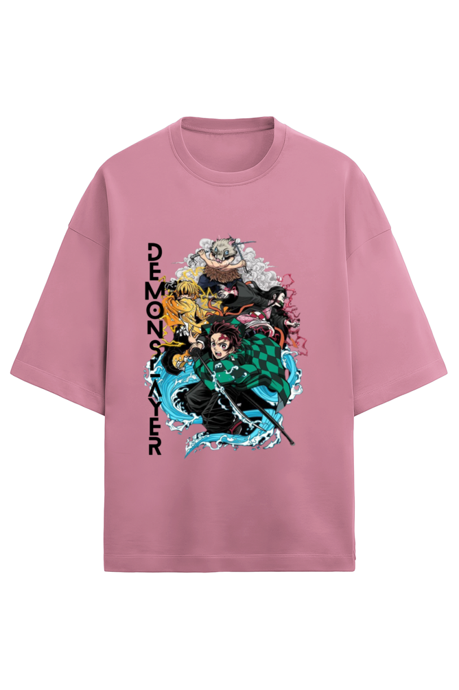 Demon Slayer Swag: Oversized Terry Tee - Flamingo