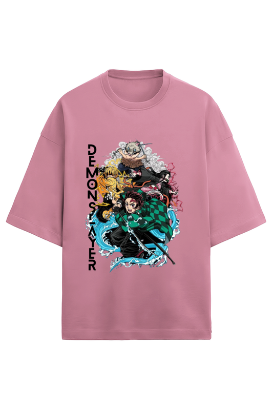 Demon Slayer Swag: Oversized Terry Tee - Flamingo