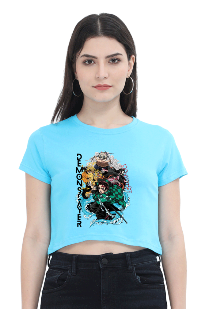 Slayer Chic: Women's Demon Slayer Crop Top – Sky Blue