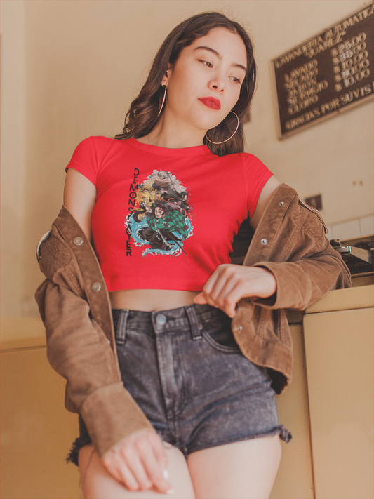 Slayer Chic: Women's Demon Slayer Crop Top – Red