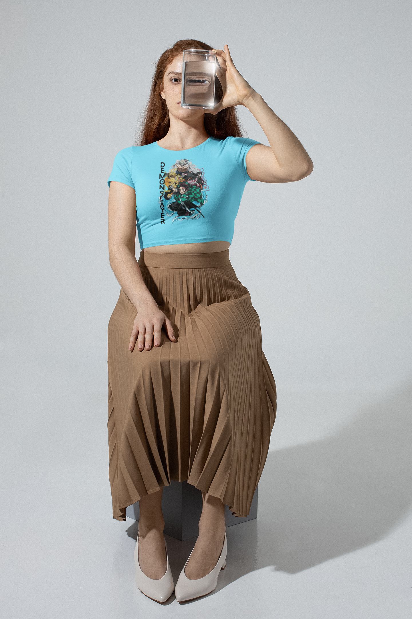 Slayer Chic: Women's Demon Slayer Crop Top – Sky Blue