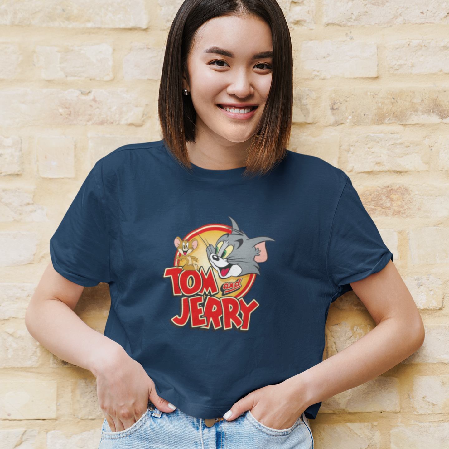 Women's Crop Top: The Cat & Mouse Chic - Navy Blue