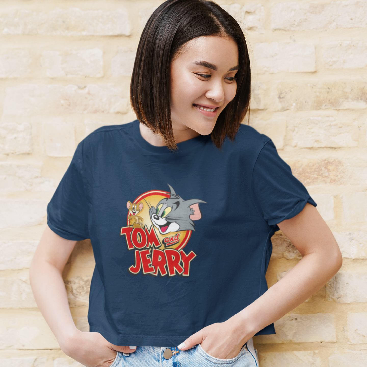 Women's Crop Top: The Cat & Mouse Chic - Navy Blue