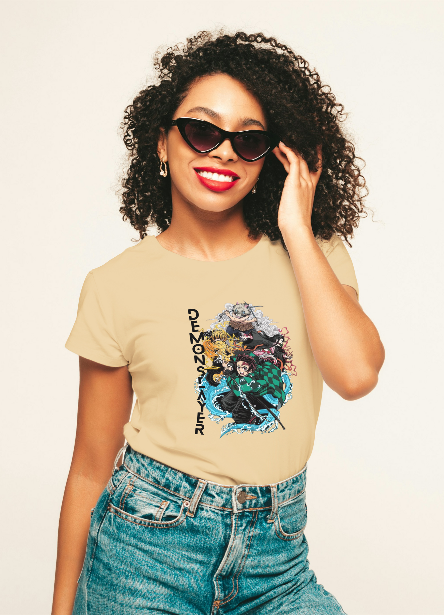 Slayer Chic: Women's Demon Slayer Tee – Beige