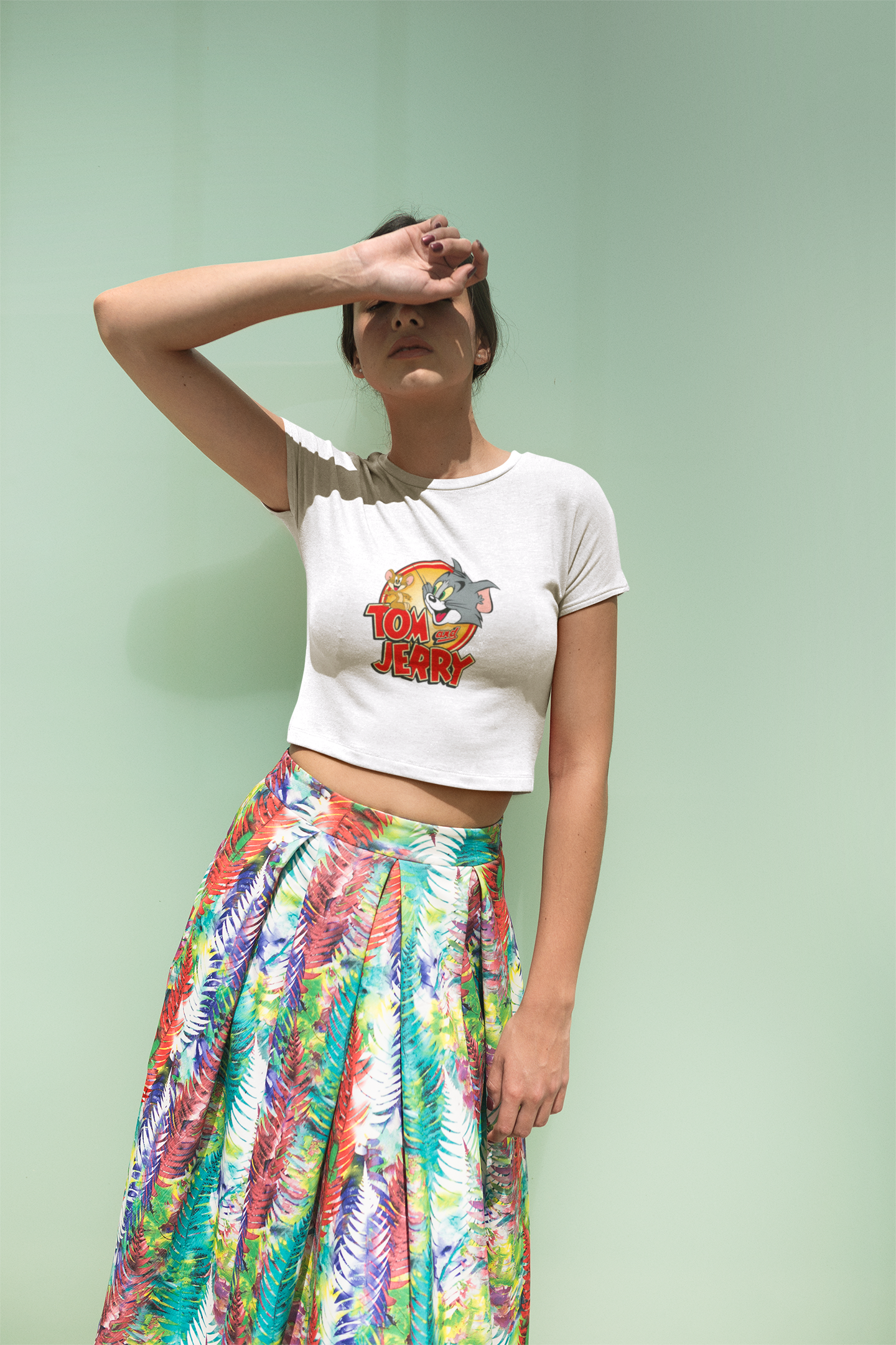 Women's Crop Top: The Cat & Mouse Chic - White