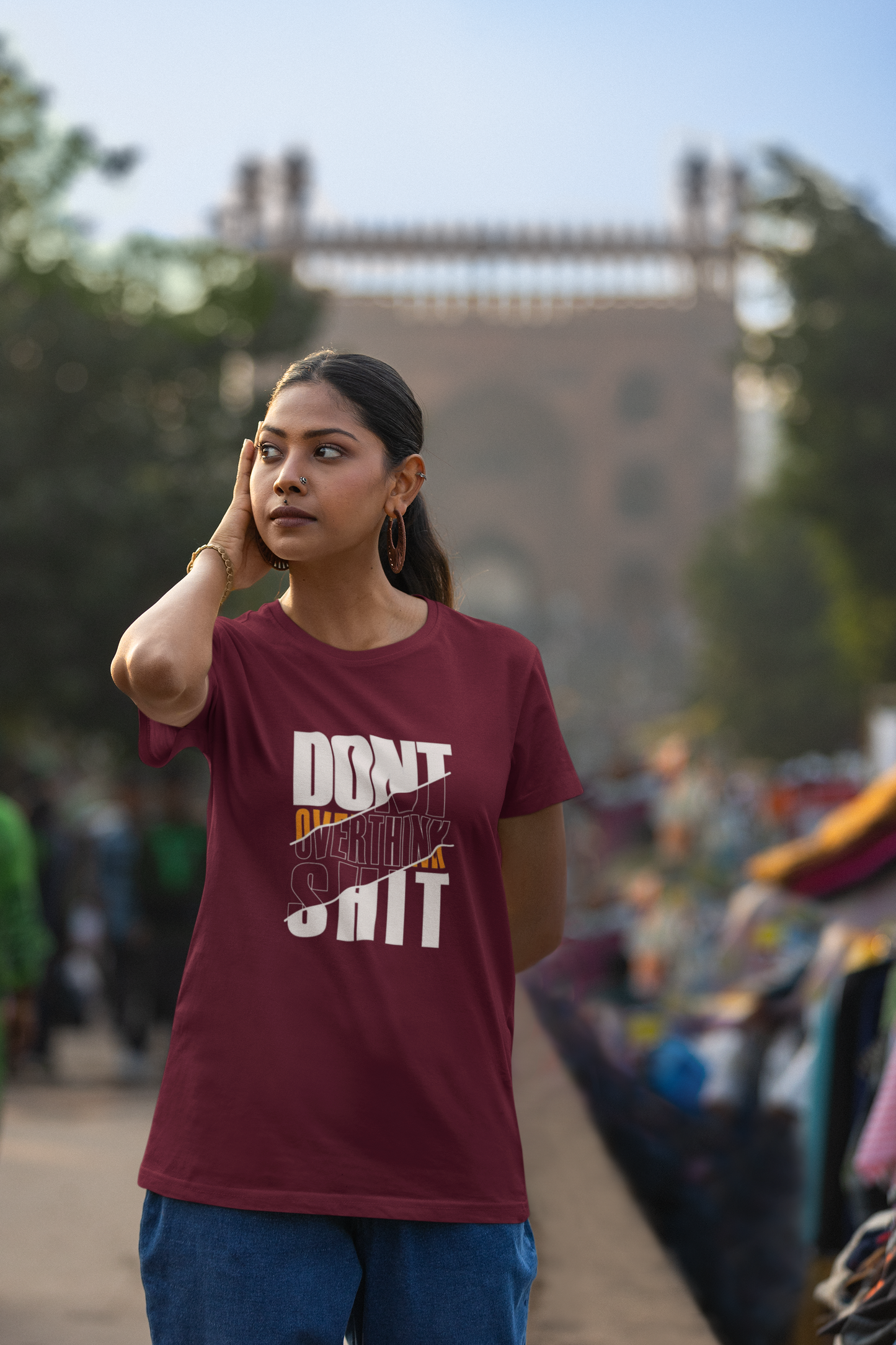 Women's Tee: The "Don't Overthink Sh*t"– Maroon