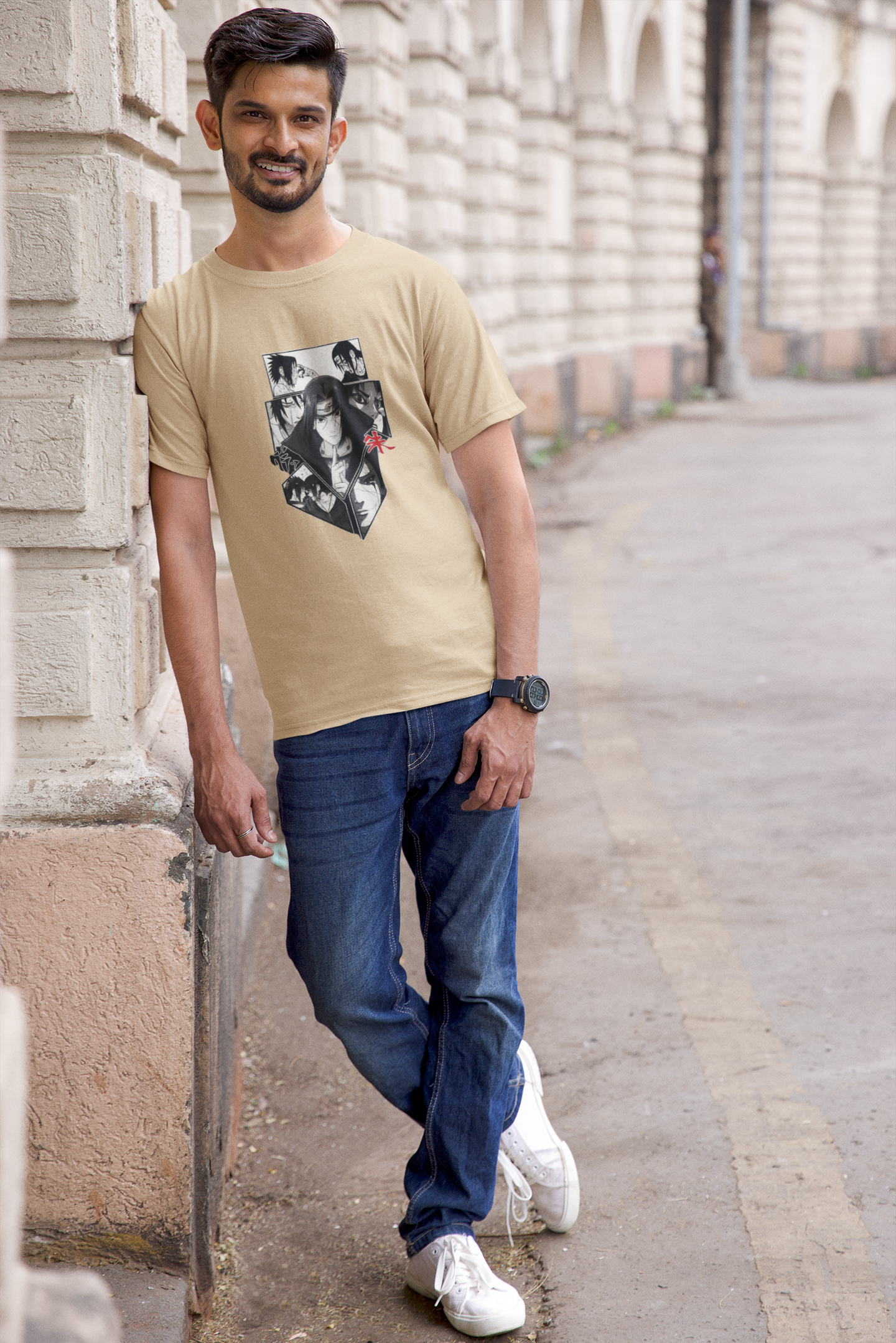 Brotherly Bond: Itachi & Sasuke Men's Tee - Beige