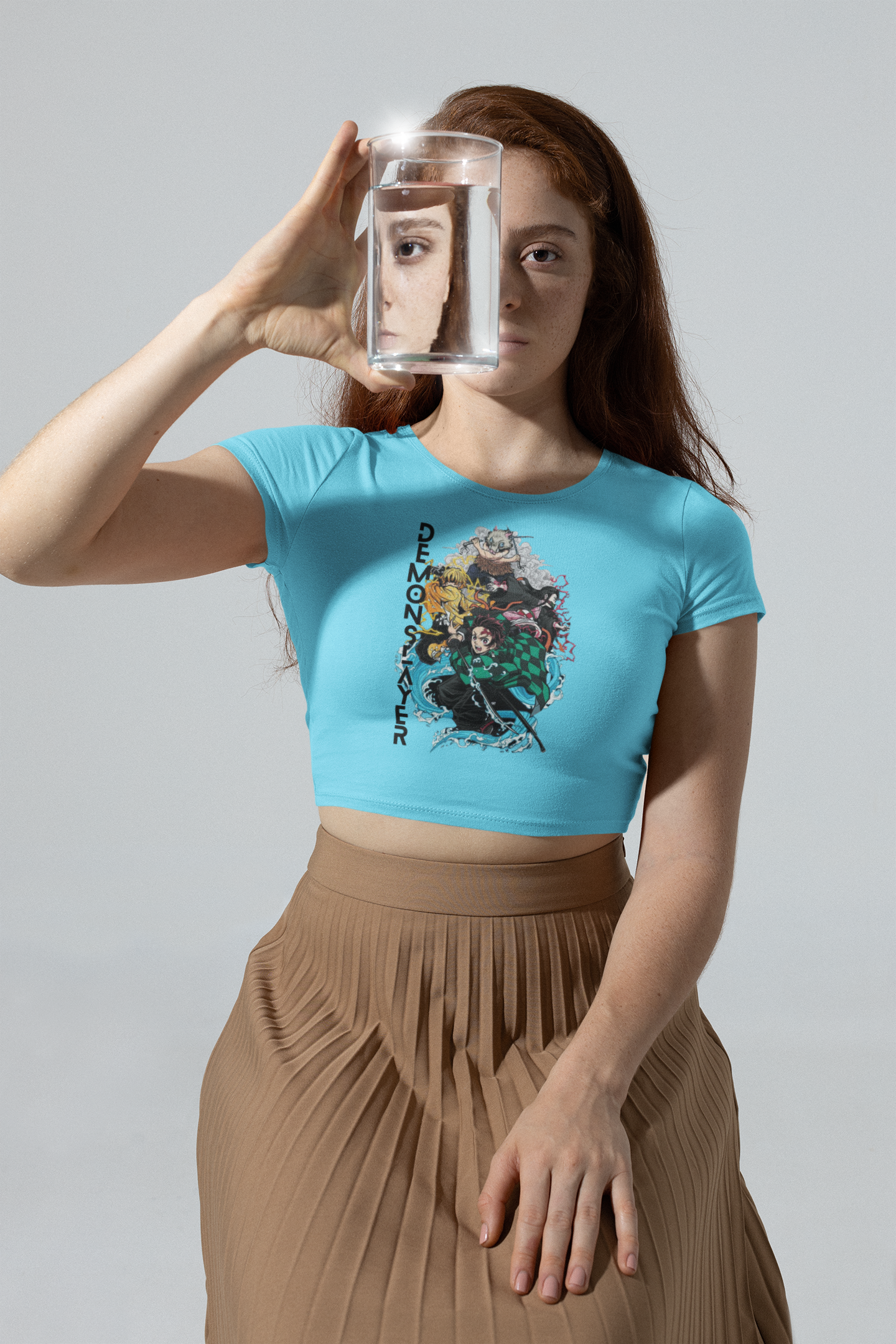 Slayer Chic: Women's Demon Slayer Crop Top – Sky Blue