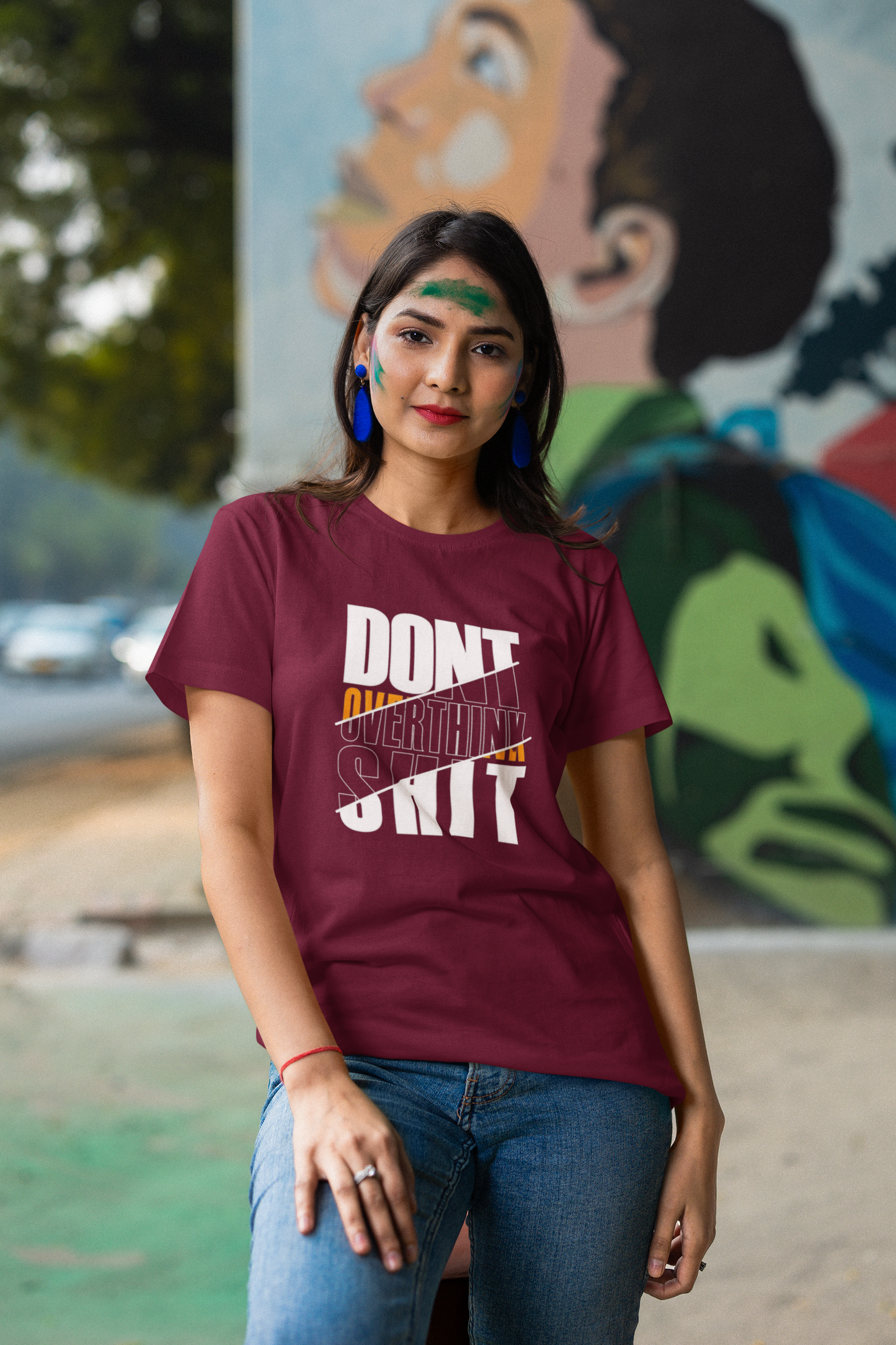 Women's Tee: The "Don't Overthink Sh*t"– Maroon