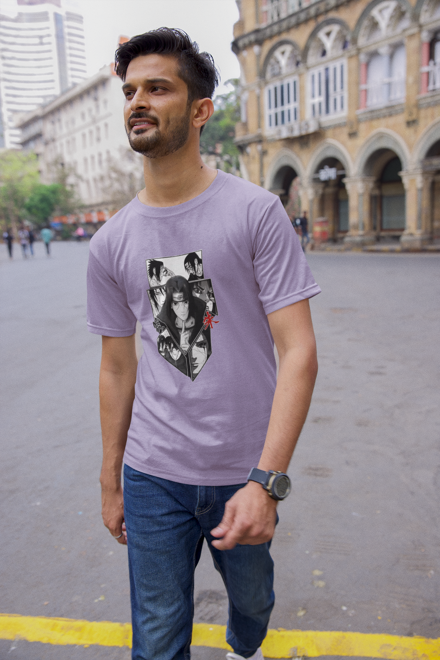 Brotherly Bond: Itachi & Sasuke Men's Tee - Lavender